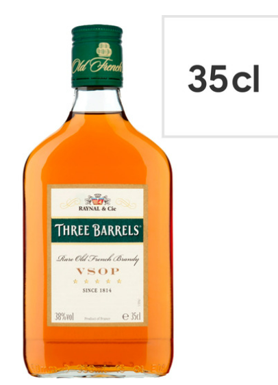THREE BARRELS RARE OLD FRENCH BRANDY - 35CL