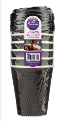 ALL SEASONS INSULATED HOTCUPS WITH SIP LIDS - 340ML