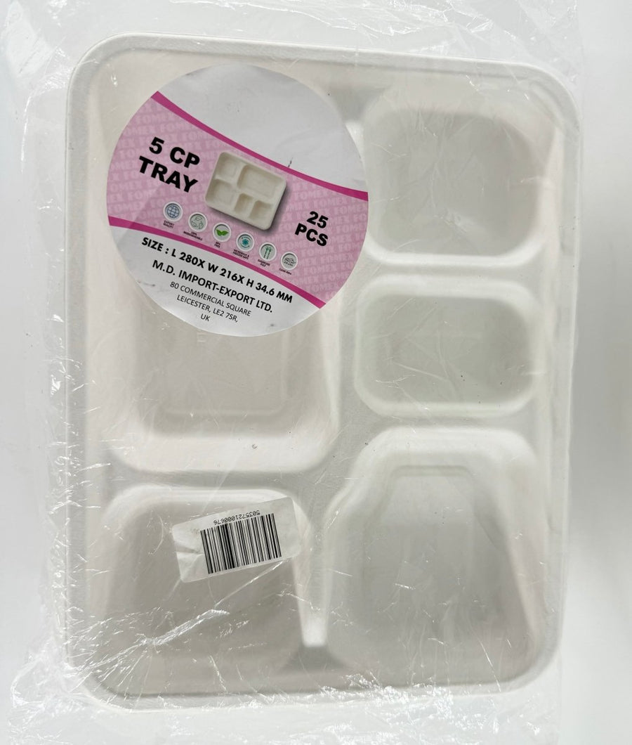 5 COMPARTMENT BAGASSE PLATE - 25PCS - Branded