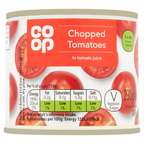 CO OP CHOPPED TOMATOES/TOMATO JUICE - 230G