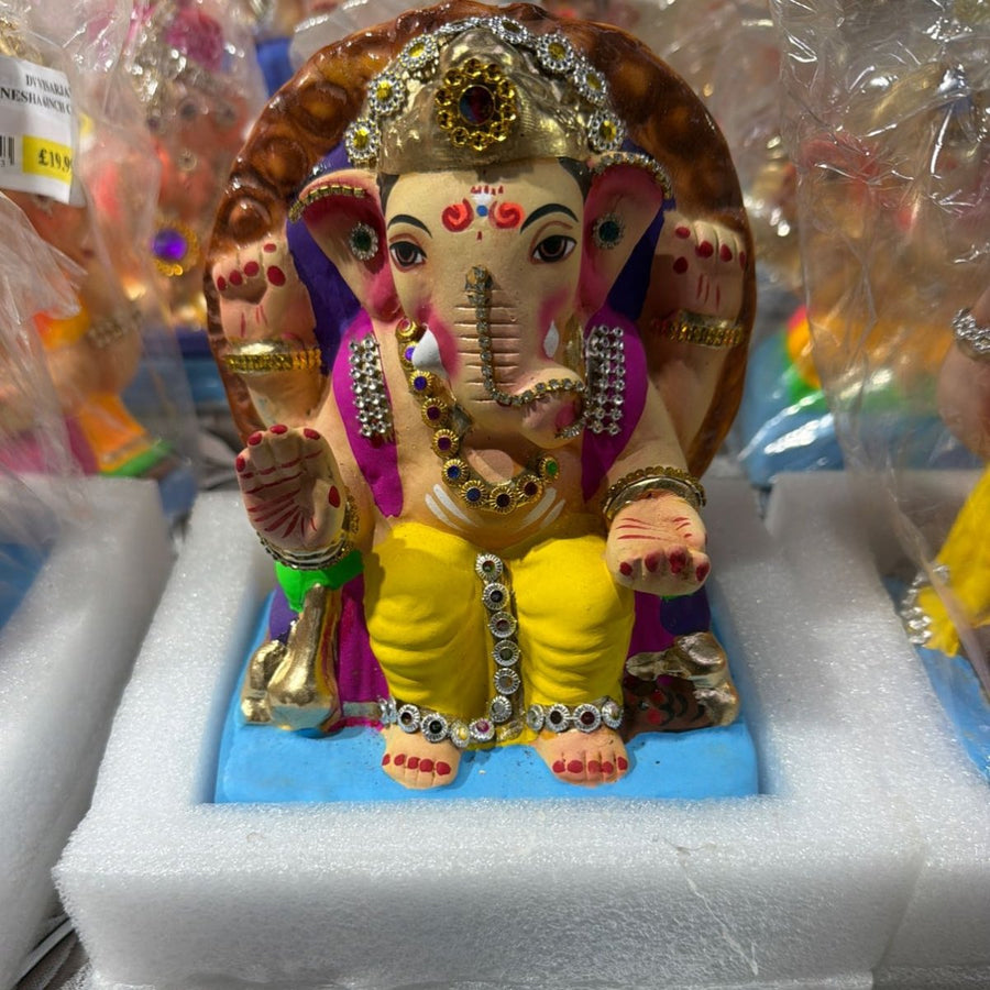 6inch Diamond Ganesha Clay Statue (color)- Each - Branded