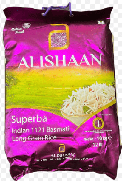 ALISHAAN SUPERBA INDIAN 1121 BASMATI LONG GRAIN RICE - 10KG - ALISHAAN