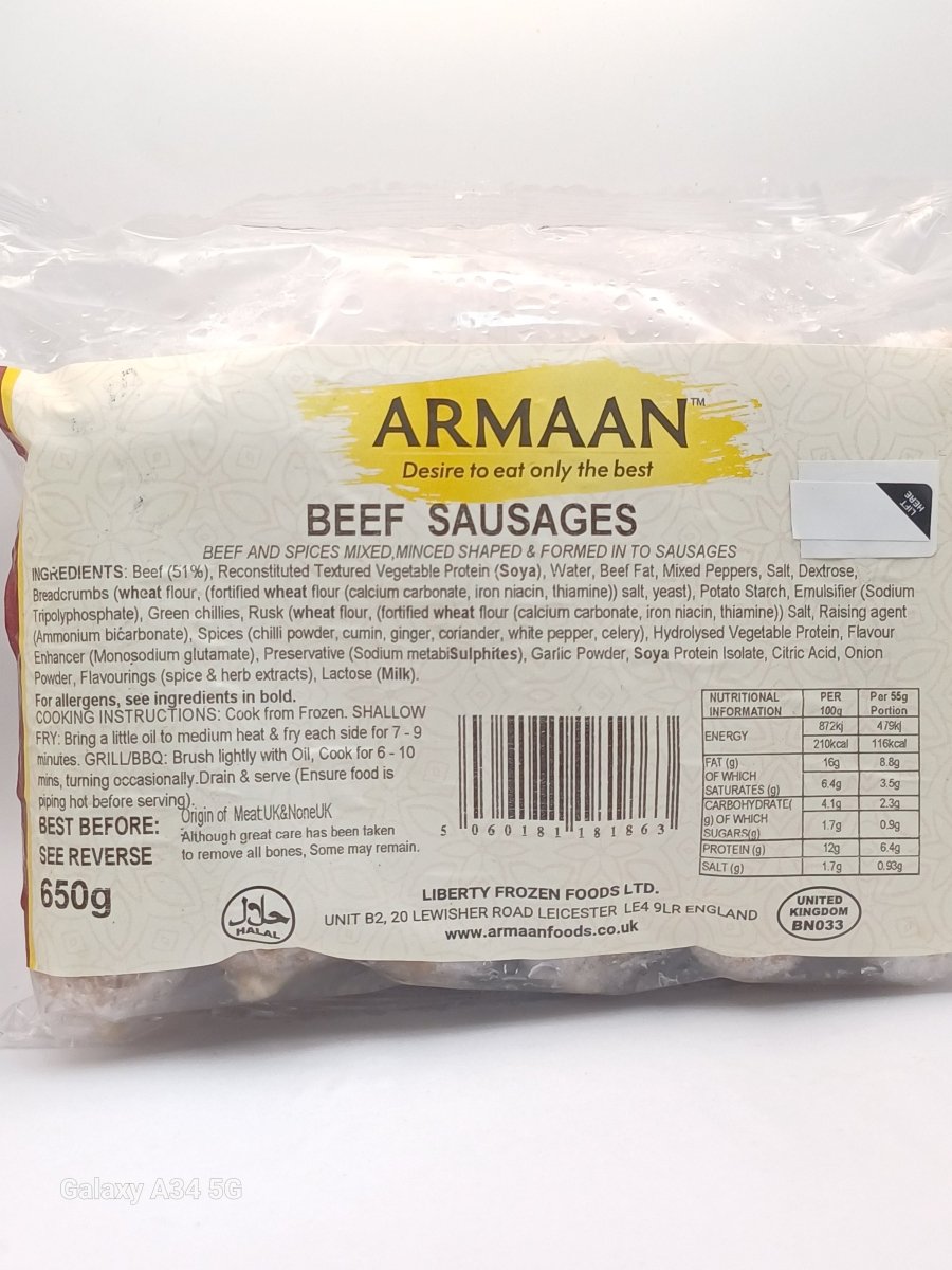 ARMAAN BEEF SAUSAGES - 650G - Branded