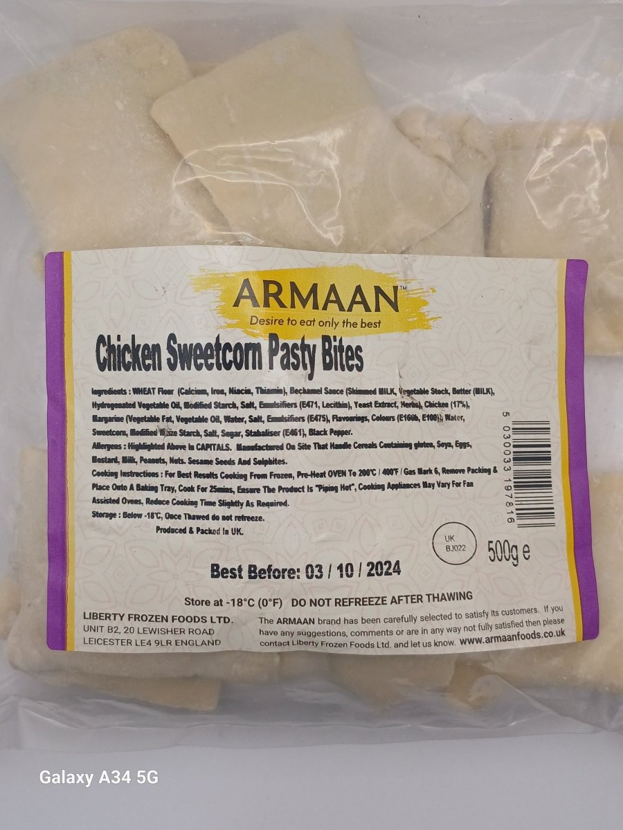 ARMAAN CHICKEN SWEETCORN PASTY BITES - 500G - Branded