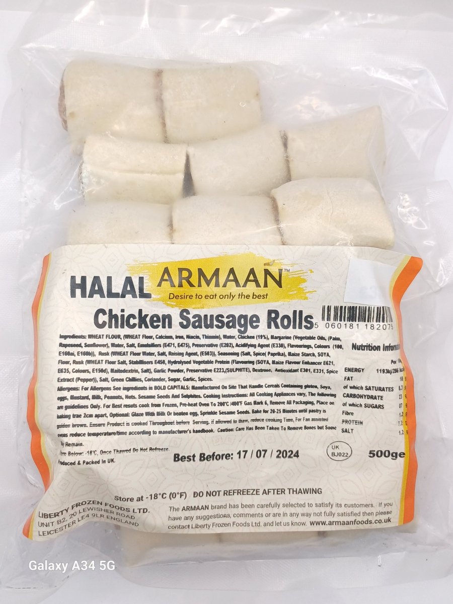 ARMAAN HALAL CHICKEN SAUSAGE ROLLS - 500G - Branded