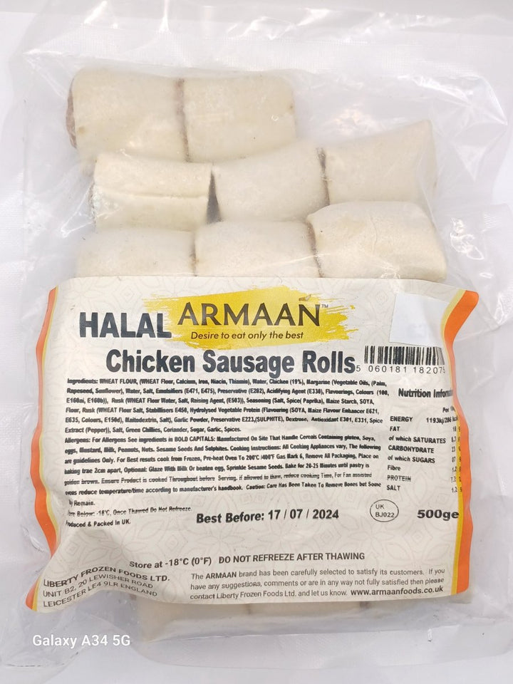 ARMAAN HALAL CHICKEN SAUSAGE ROLLS - 500G - Branded