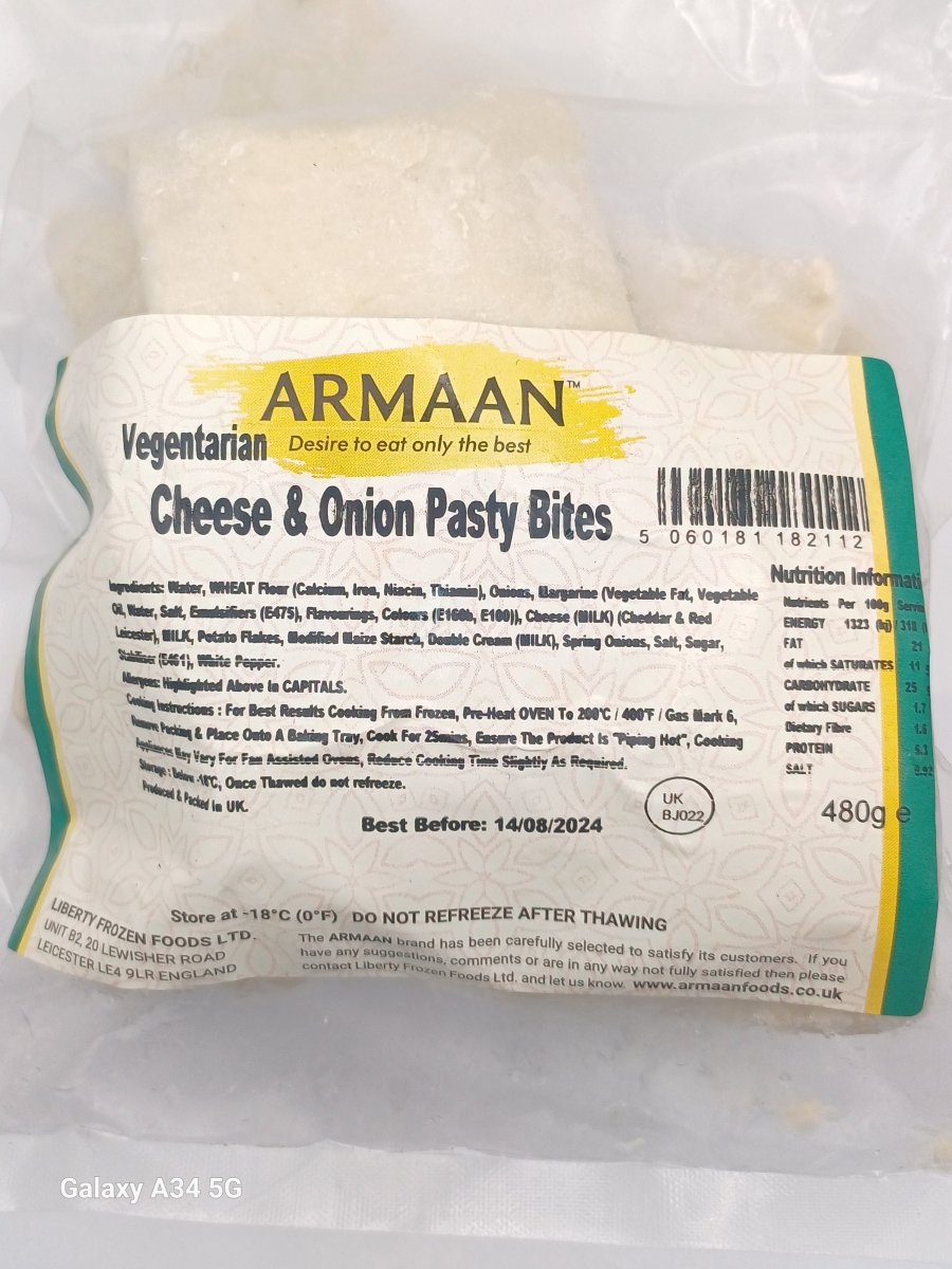 ARMAAN VEGETARIAN CHEESE & ONION PASTRY BITES - 480G - Branded