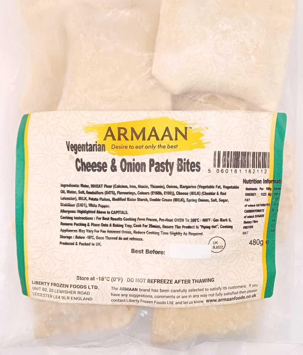 ARMAAN VEGETARIAN CHEESE & ONION PASTRY BITES - 480G - Branded