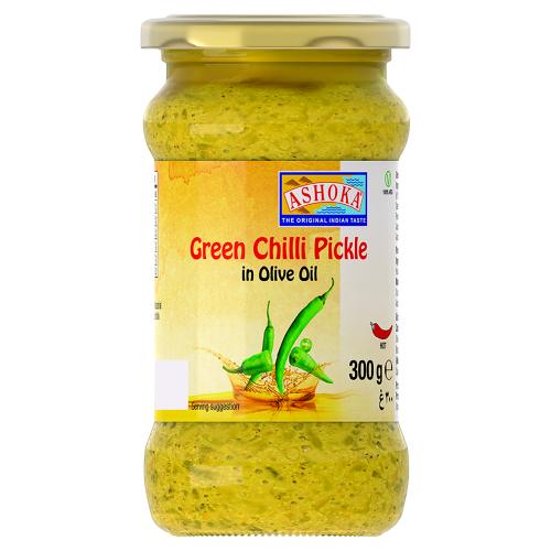 ASHOKA GREEN CHILLI PICKLE IN OLIVE OIL - 300G - ASHOKA