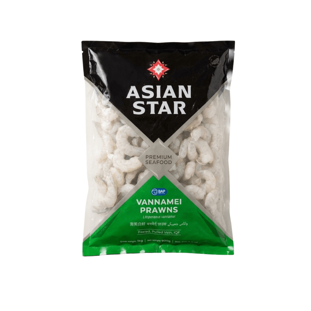 Asian Star Vannamei Prawns Peeled Pulled Vein 31/40 Size - 900g - ASIANSTAR
