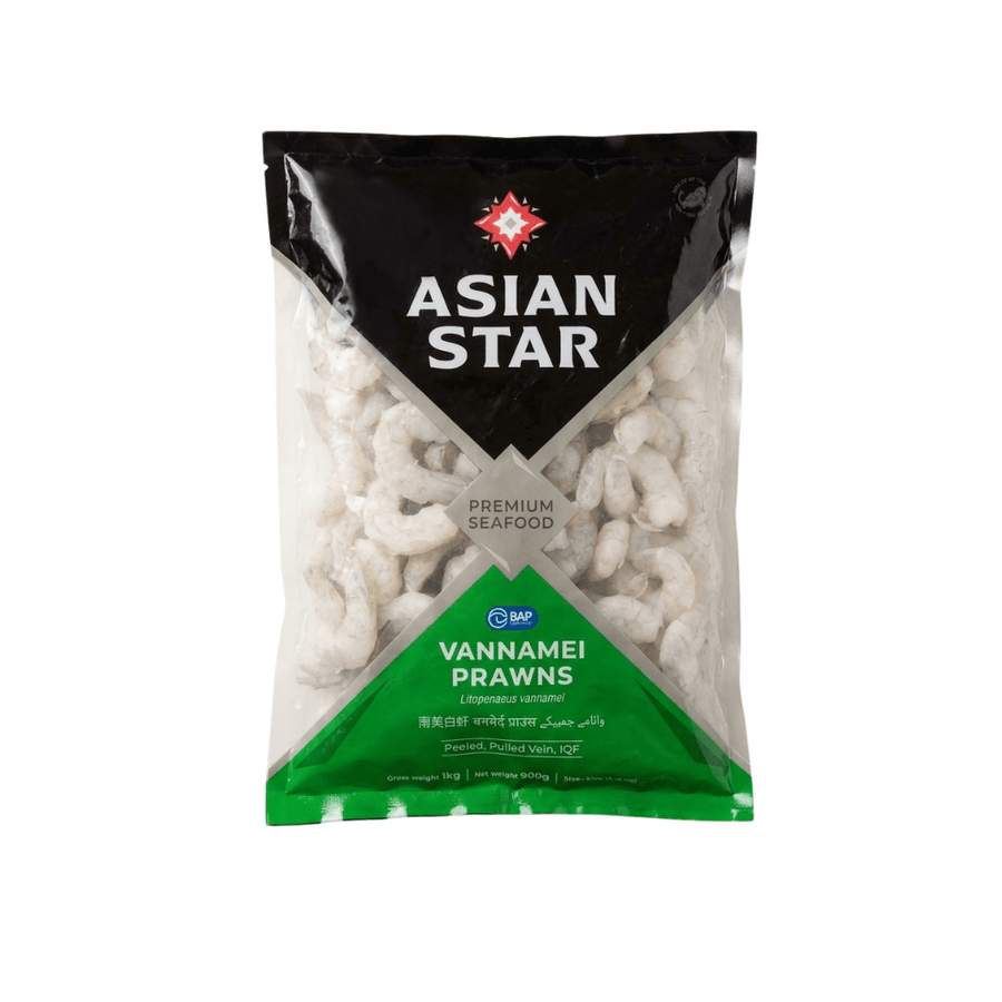 Asian Star Vannamei Prawns Peeled Pulled Vein 31/40 Size - 900g - ASIANSTAR