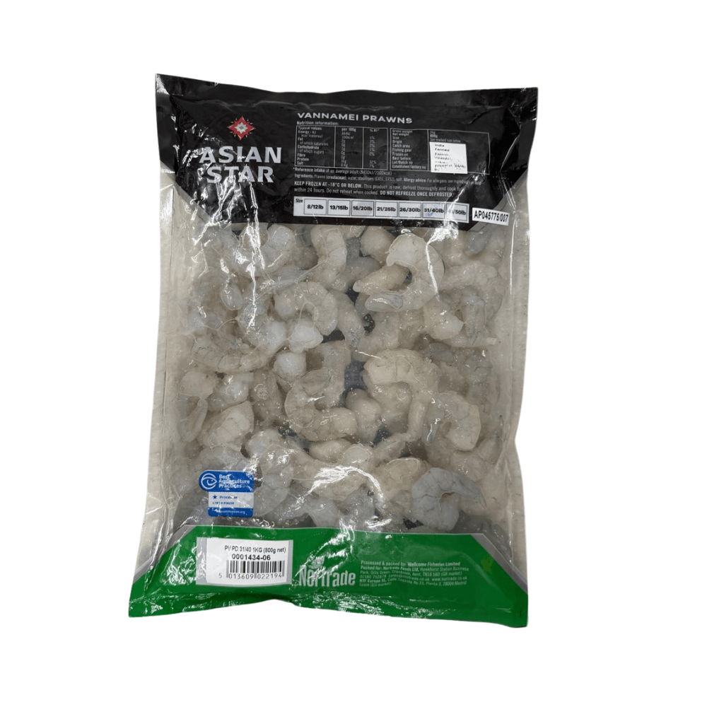 Asian Star Vannamei Prawns Peeled Pulled Vein 31/40 Size - 900g - ASIANSTAR