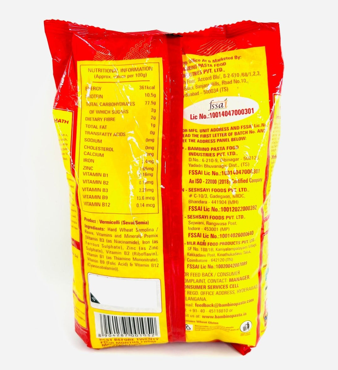 BAMBINO UNROASTED VERMICELLI - 850G - BAMBINO