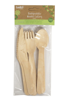 BIODEGRADA WOODEN CUTLERY SET - 15PCS - Branded