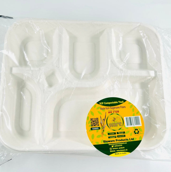 BIOWARE 5CP COMPOSTABLE THALI - 25PCS - Branded