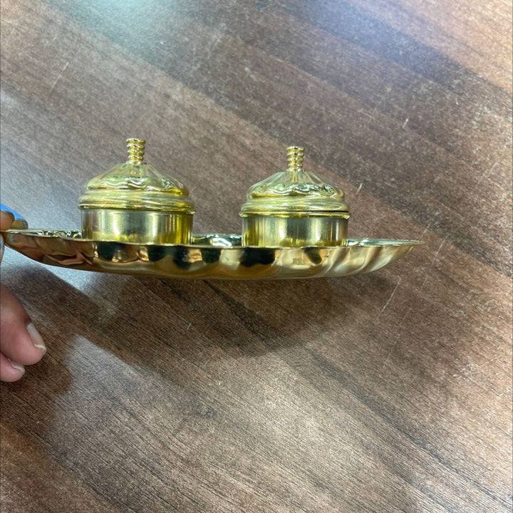 Brass Rectangle/oval Two Kumkum Plate - ALLI BHAVAN