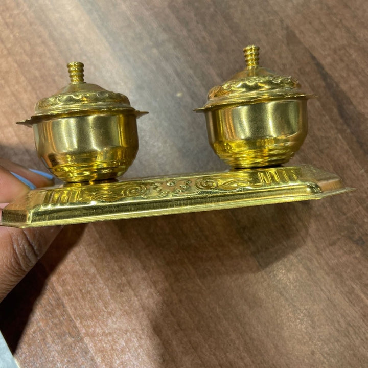 Brass Rectangle/oval Two Kumkum Plate - ALLI BHAVAN