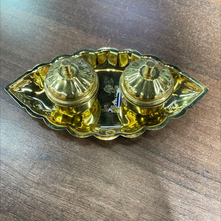 Brass Rectangle/oval Two Kumkum Plate - ALLI BHAVAN