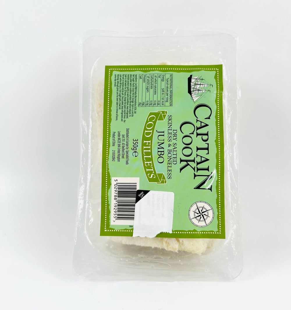 CAPTAIN COOK DRY SALTED SKINLESS & BONELESS JUMBO COD FILLETA - 350G - CAPTAIN COOK