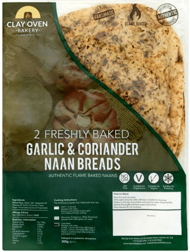 CLAY OVEN GARLIC & CORIANDER NAAN BREADS - 360G - CLAY OVEN