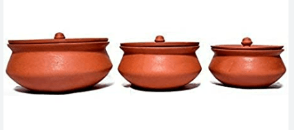 CLAY POTS WITH LID - 3 PIECES - CLAY