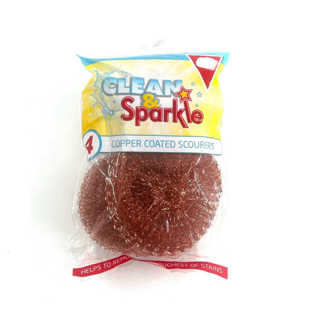 CLEAN & SPARKLE COPPER COATED SCOURERS - 4PIECES - CLEAN & SPARKLE