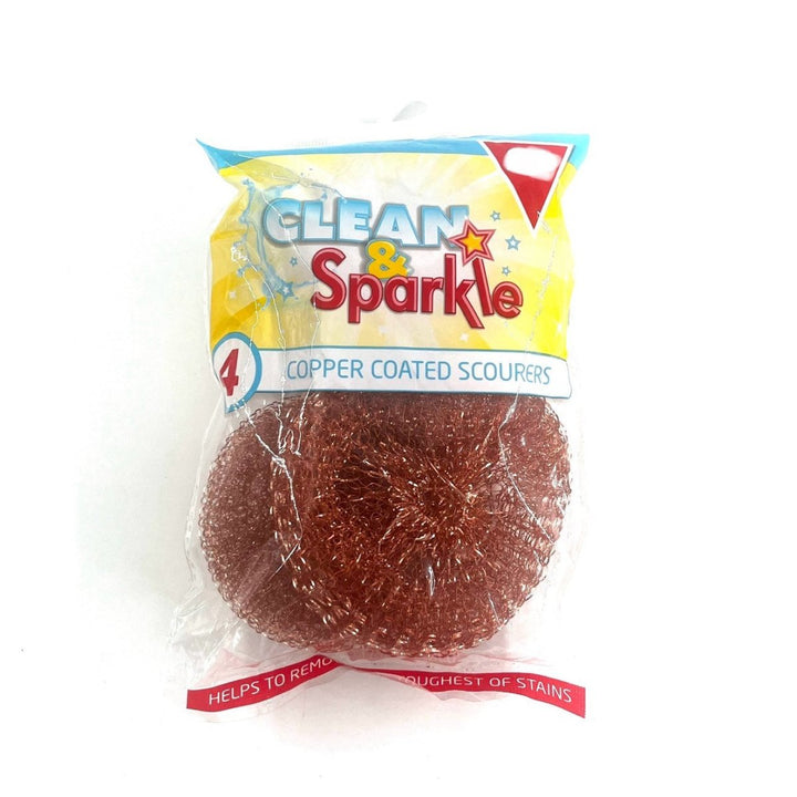 CLEAN & SPARKLE COPPER COATED SCOURERS - 4PIECES - CLEAN & SPARKLE