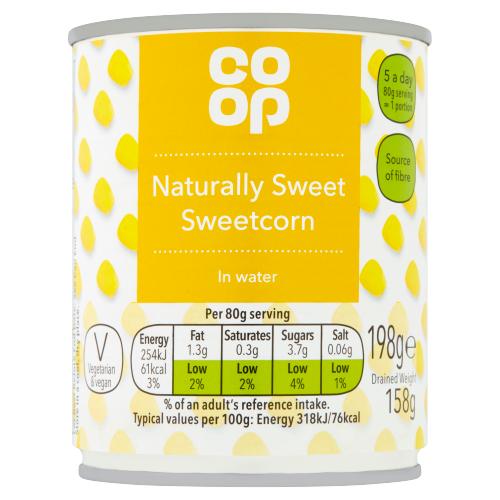 CO OP NATURALLY SWEET SWEETCORN IN WATER - 325G - CO OP