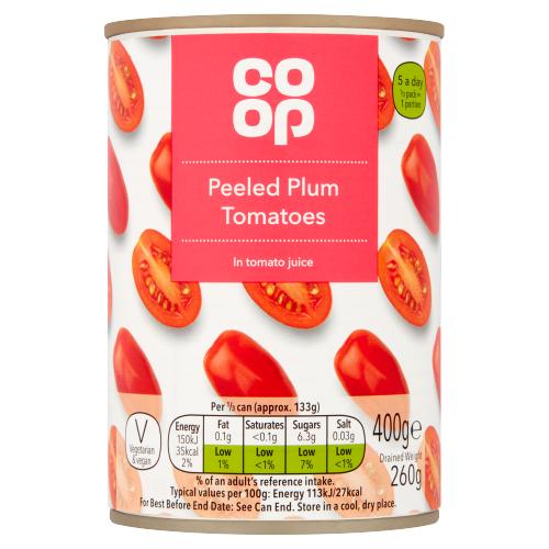 CO OP PEELED PLUM TOMATOES IN TOMATO JUICE - 400G - CO OP