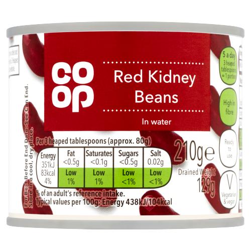 CO OP RED KIDNEY BEANS IN WATER NO ADDED SALT - 210G - CO OP