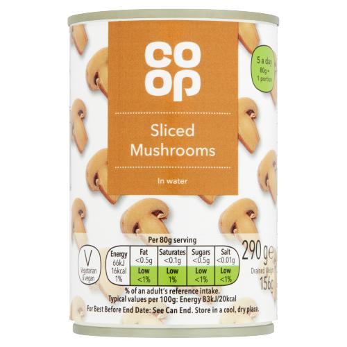 CO OP SLICED MUSHROOMS IN WATER - 290G - CO OP