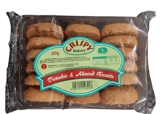 CRISPY BAKERY PISTACHIO & ALMOND BISCUITS - 225G - CRISPY