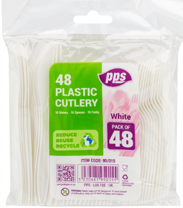 CUTLERY ASSORTED PLASTIC WHITE 48C - Branded