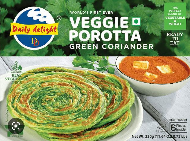 DAILY DELIGHT VEGGIE POROTTA GREEN CORIANDER - 330G - DAILY DELIGHT