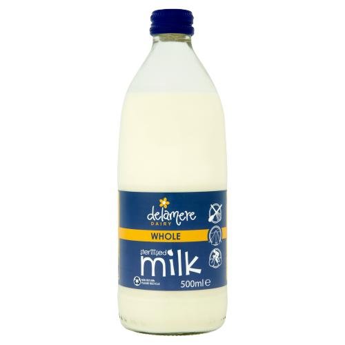 DELAMERE STERILISED WHOLE MILK IN GLASS - 500ML - DELAMERE