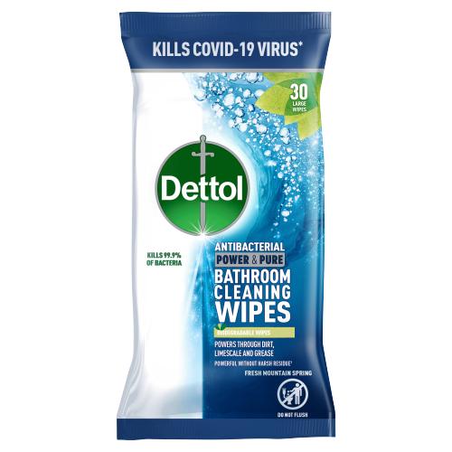 DETTOL POWER & PURE BATHROOM BIO WIPES - 30S - DETTOL