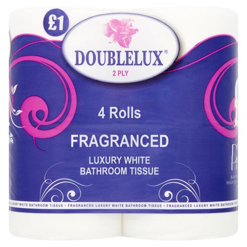 DOUBLELUX 2 PLY FRAGRANCED LUXURY WHITE BATHROOM TISSUE - 4 ROLLS - DOUBLELUX