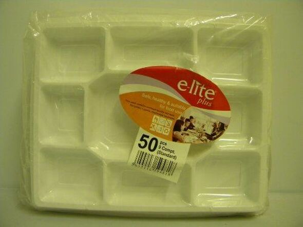 E - LITE PLUS STRONG WHITE DISPOSABLE HEART SHAPE 9 COMPARTMENT PLATES - 50 PIECES - E - LITE