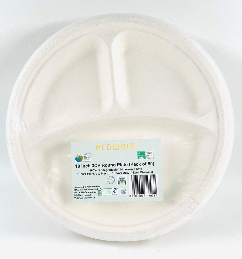 ECOWARE 10''3 COMPARTMENT ROUND PLATE - 50PCS - Branded