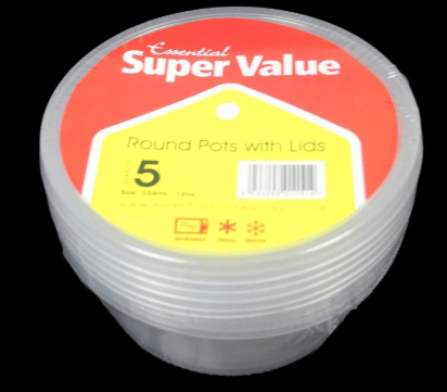 ESSENTIAL SUPER VALUE ROUND POTS WITH LIDS - 5 PACK - ESSENTIAL SUPER VALUE