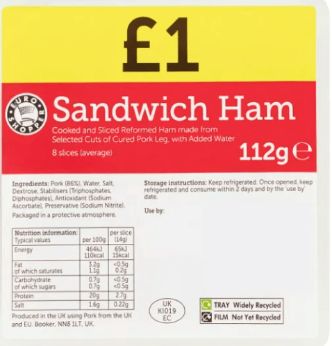 EURO SHOPPER SANDWICH HAM - 112G - EURO SHOPPER