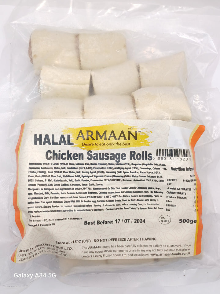 ARMAAN HALAL CHICKEN SAUSAGE ROLLS - 500G