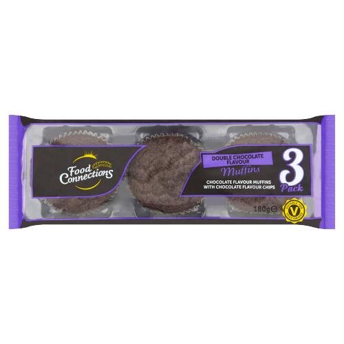 FOOD CONNECTIONS DBL CHOC MUFFIN - 3PK - FOOD CONNECTIONS