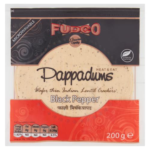 FUDCO BLACK PEPPER URAD PAPPAD (PAPPADUMS) - 200G - FUDCO