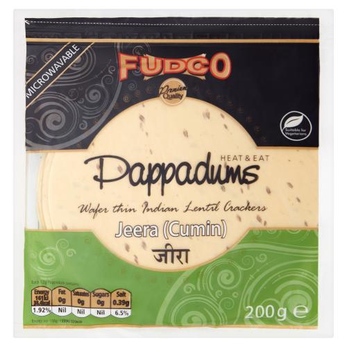 FUDCO JEERA (CUMIN) PAPPADUMS - 200G - FUDCO