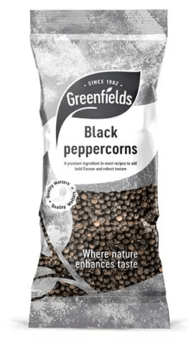 GREENFIELDS BLACK PEPPERCORNS - 75G - GREENFIELDS