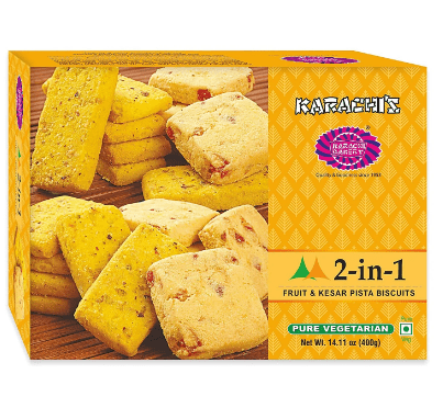 KARACHI BAKERY 2 IN 1 FRUIT & KESAR PISTA BISCUITS - 400G - KARACHI BAKERY