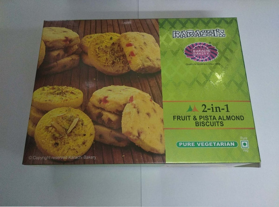 KARACHI BAKERY 2 IN 1 FRUIT & PISTA ALMOND BISCUITS - 400G - KARACHI BAKERY