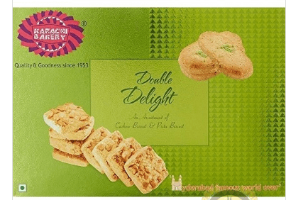 KARACHI BAKERY DOUBLE DELIGHT CASHEW & GREEN PISTA BISCUIT - 400G - KARACHI BAKERY