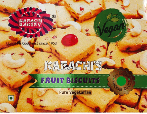 KARACHI BAKERY VEGAN FRUIT & CHOC CASHEW BISCUITS 400G - KARACHI BAKERY